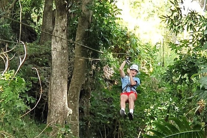16 Lines Zipline, Cave and Mud Spa Combo Tour with Lunch in Fiji - Zip Fiji Momi: 16 lines, cave time, and ocean views from the harness