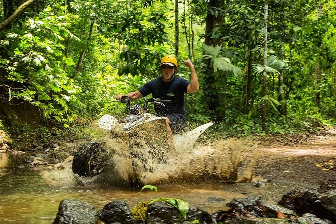 5 Hour Off-Road ATV+ Zipline+ Waterfall Rappelling+ Tractor Jungle Tour - El Encanto Waterfall Rappelling: wet adrenaline, coached step-by-step