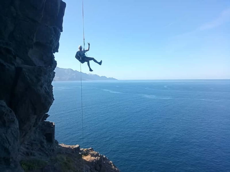 Agaete: Gran Canaria Coasteering. Marine Ferrata and Zipline - Cliff hike to an aboriginal cave, then your first abseil
