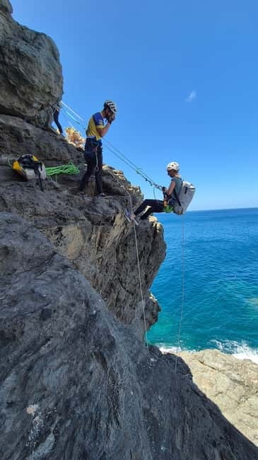 Agaete: Gran Canaria Coasteering. Marine Ferrata and Zipline - Marine Via Ferrata and the chain pass over the sea