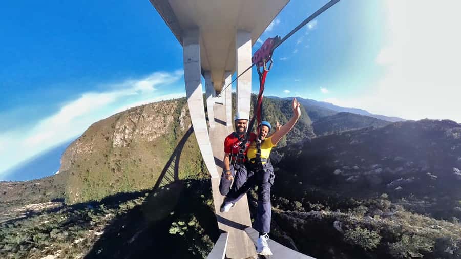 Bloukrans Bridge: Zipline, Hangout, and SkyWalk Adventure - Hang Out Zone: standing at the edge with safety lines and gorge views