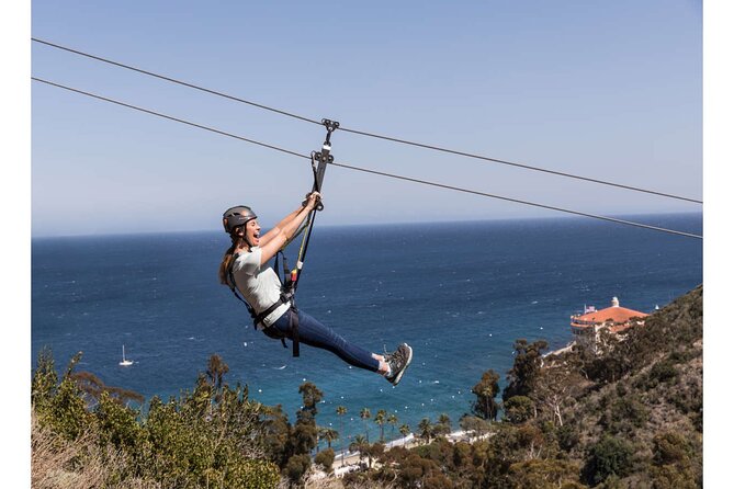 From LA: Catalina Island with Zipline Tour and Hotel Pickup - The zipline eco-tour: five rides, 300 feet up, and eco-stops along the way
