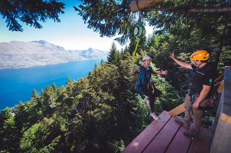 Queenstown: 1-Hour Zipline Tour with 2-Lines & 21-Meter Drop - What happens on the 2 treetop ziplines (and that upside-down option)