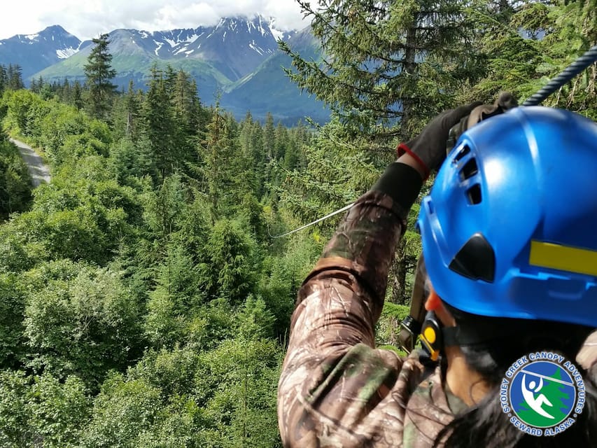 Seward: Stoney Creek Canopy Tour with Zipline - The long crossing over the pond and the valley wall