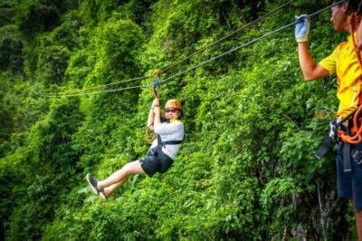 Vang Vieng: Zipline, Cave Tube, Trek, Kayak and Blue Lagoon - Stop 1: Pickup in central Vang Vieng and shared transport reality