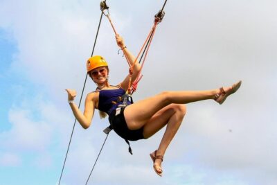 Zipline Mega Splash at Bavaro Adventure Park - Safety gear, shoes, and the rule about personal items