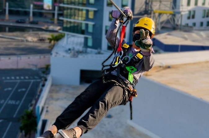 Zipline Sky Bull in Urban Environment in Toroverde urban park San Juan - The Sky Bull ride itself: three parallel courses of zip lines