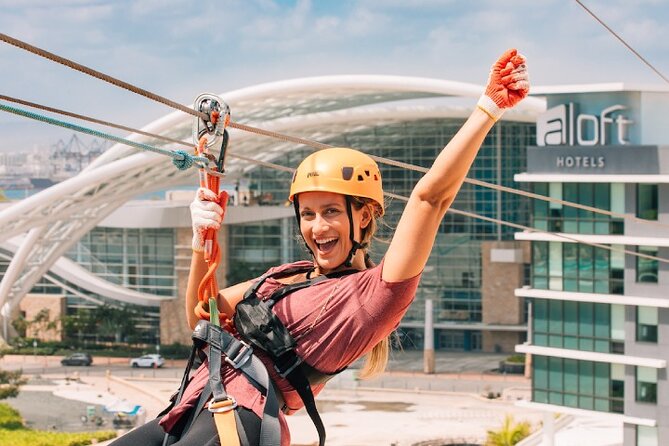 Zipline Sky Bull in Urban Environment in Toroverde urban park San Juan - Climbing to the top: inside the building, then up to the 90-foot launch
